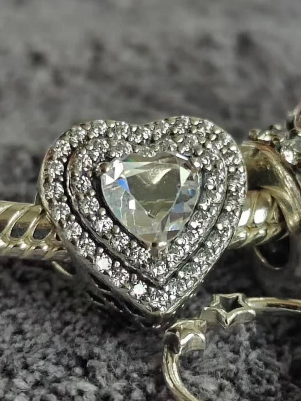 Pandora Silver Heart Charm with Clear Crystal Pavé